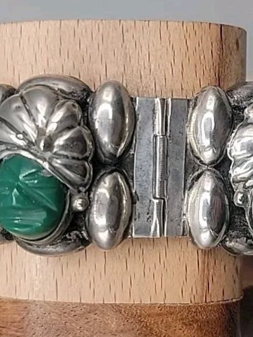 VTG Rancho Alegre Taxco 925 Green Onyx 5-Face Portrait Panel Bracelet 60.67g 7" - Picture 6 of 16